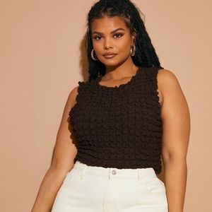NWT PrettyLittleThing Plus Chocolate Textured Tie Back Crop Top